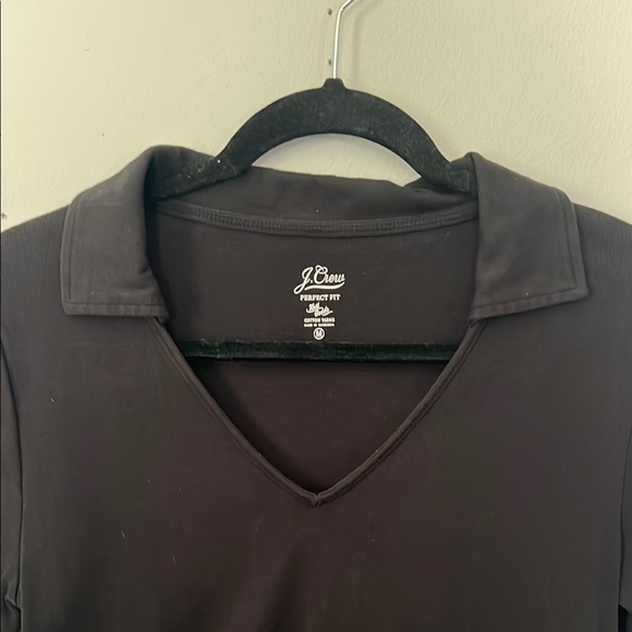 J. Crew Black Collared V-Neck Short Sleeve 100% Cotton Size Medium - Picture 4 of 6